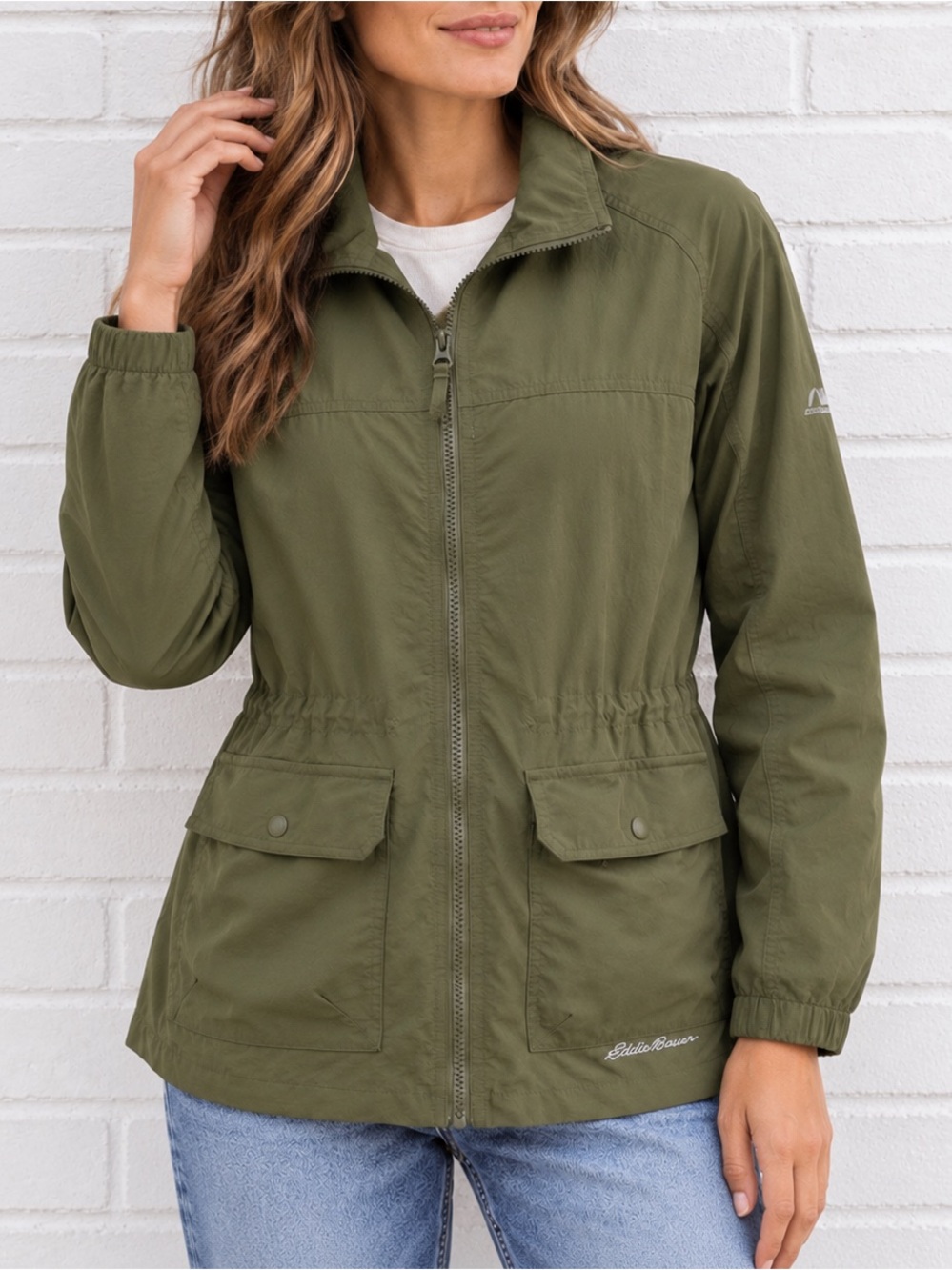 Eddie Bauer Olive Green Utility Field Jacket M Cinch Waist Travel Lightweight